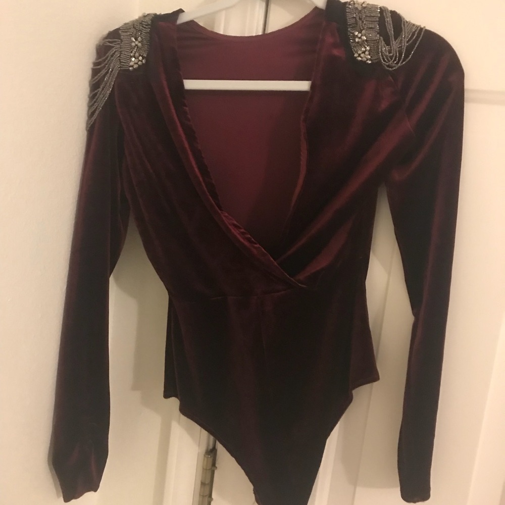 Burgundy Velvet Bodysuit